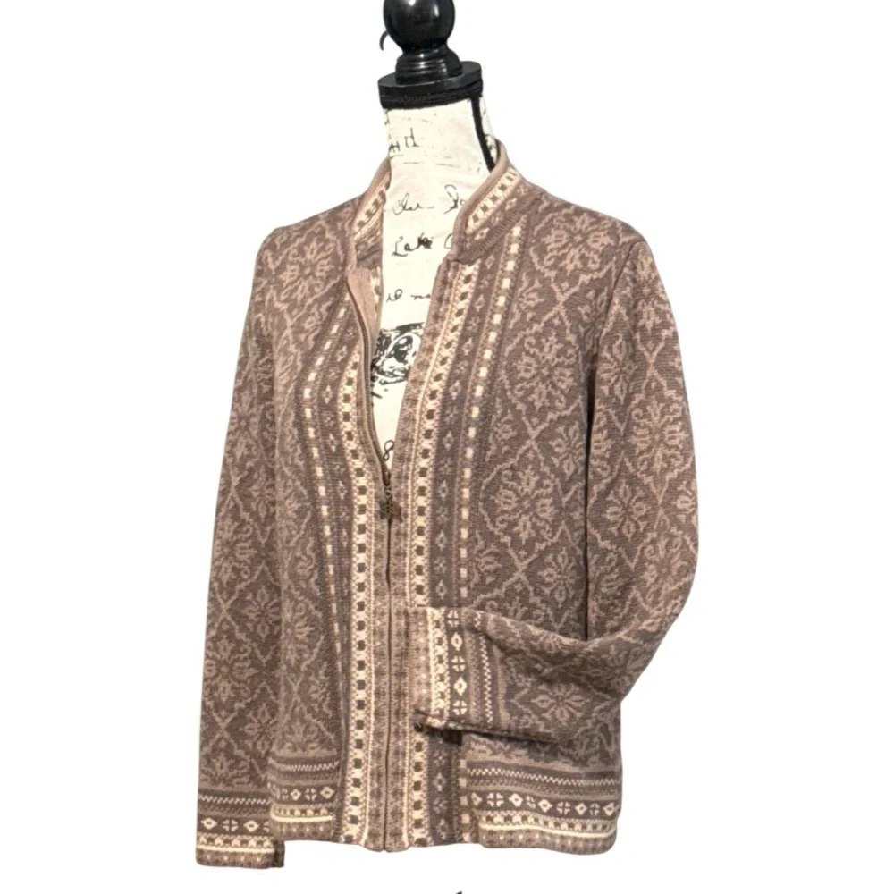 Appleseeds Brown Nordic Fair Isle Wool Blend Patterned Knit Cardigan Sweater M